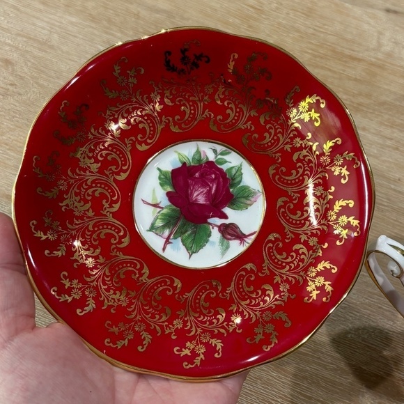 Vintage 50s Royal Standard Red Cabbage Rose Teacup Saucer Plate Set , Bone China - Picture 10 of 10